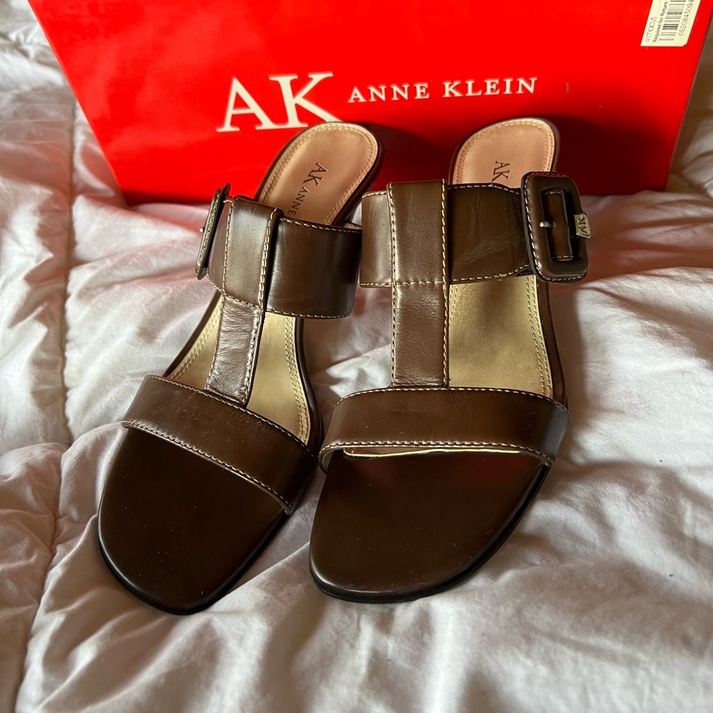 Anne Klein Dark Brown Mules with Buckle Detail